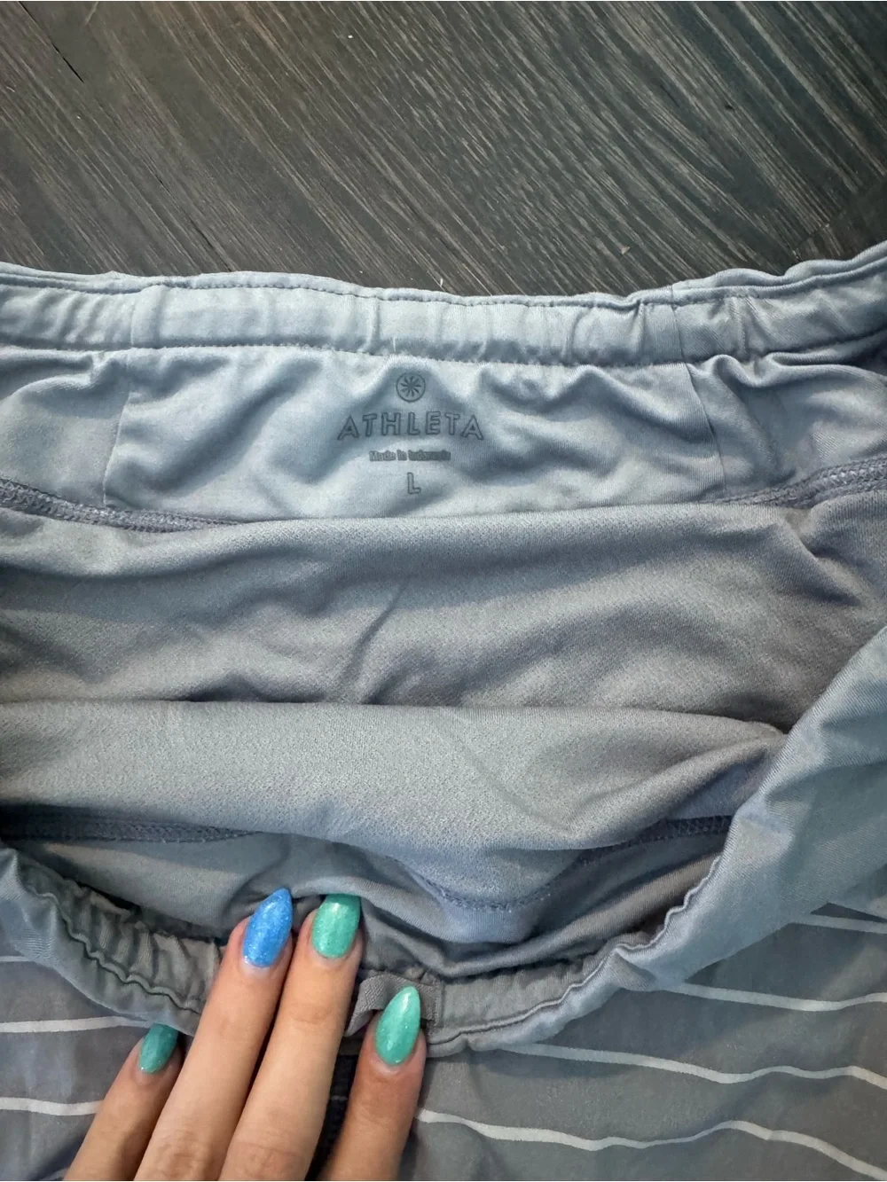 Athleta Light Gray Striped Women’s Active Shorts